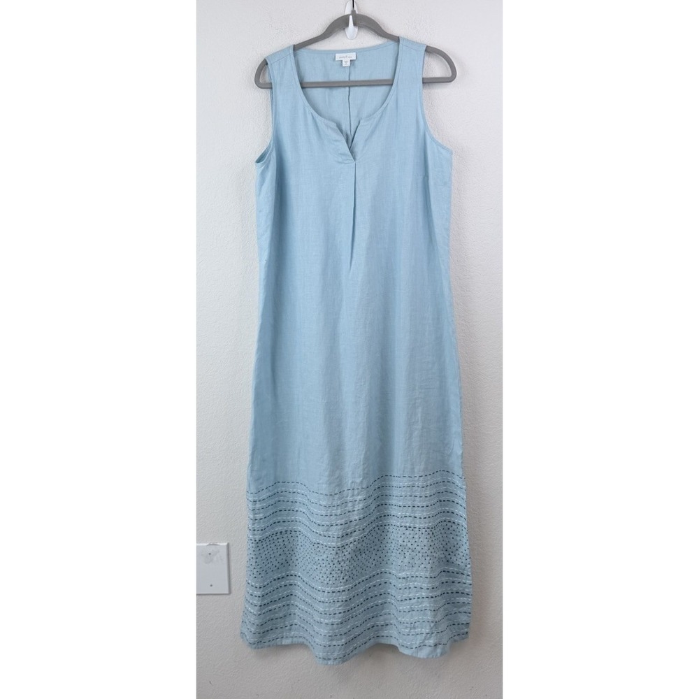 J. Jill Love Linen Striped Maxi Dress 100% Linen Size Large Blue White Coastal